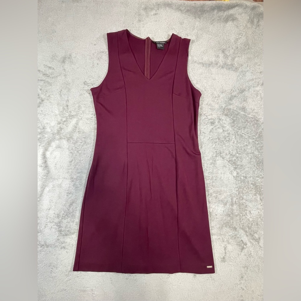 Armani Exchange Burgundy Sheath Dress V-Neck Knee Length Sleeveless Size XL